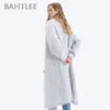 Bahtlee Vrouwen Angora Double Breasted Long Jas Trui Winter Wol Gebreide Vesten Jumper Turn Down Collar Lantern Sleeves \ 201031