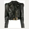 Natural Leather Women Lambskin Leather Bomber Biker Jacket Long Sleeves 100% Sheepskin Leather Coat H715 201030