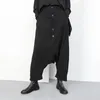 [eam] 2020 ربيع جديد الخريف مرونة عالية الخصر أسود زر سبليت المشتركة واسعة الساق طويلة فضفاض السراويل النساء السراويل الأزياء LJ200813