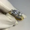 Anoyhi moda três pedras anéis amarelos 925 faixa de amantes de noivado de prata esterlina para mulheres fine nupcial jóias anel presente y200106