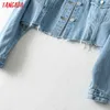 Tangada moda donna blu denim jeans giacche 2020 streetwear tasca tasche casual cappotto donna top stile corto LJ200825