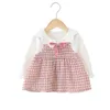 Berenleider babymeisje kostuum meisjes herfst schattige jurken 6- chlidren plaid prinses jurk met vlinderdas lente kleren lj201221