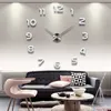 Grande maison horloge murale 3D bricolage horloge acrylique miroir autocollants décoration de la maison salon quartz aiguille auto-adhésive montre suspendue LJ201204