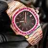 Neue 5711 113P-01 5711 schwarzes Textur-Zifferblatt Cal 324 SC Automatik-Herrenuhr Smaragd-Quadrat-Diamant-Lünette Roségold-Armbanduhren H285l