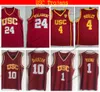 Vintage NCAA USC Trojans College Basketball Jerseys 4 Evan Mobley 24 Brian Scalabrine 1 Nick Young 10 DeMar DeRozan gestikte rode shirts Jersey S-XXL