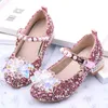 Crianças cristal sapatos de couro quadrado lantejoulas de salto alto bling bling shoes pigskin almofada confortável dança de casamento princesa meninas1