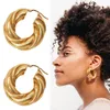 18k gold plated hoop earring woman Brass Vacuum Plating Three-dimensional Hemp Earrings Female Minimalist luxury jewelry women