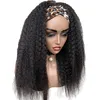 Кудрявый прямой парик с повязкой на голову, человеческие волосы, полный парик машинного производства, бразильские парики из человеческих волос Remy для чернокожих женщин, шарф Wig8666023