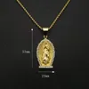 14K Gold The Virgin Mary Pendant Necklace Stainless Steel Madonna Hip Hop Catholic Guadalupe Religion Pendants With Crystal Rhinestones