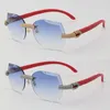 Good Quality Fashion metal Rimless Sunglasses Wood Designer Mens Women Glasses uv400 square