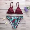 Sexy Liść Druku Bikini Swimsuit Kobiety Stroje Swimweear Thong Bikinis Set Garnitury do kostiumu kąpielowego