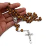 Beads de madeira longa cruz colar rosário religioso jesus oração jóias presente para homens mulheres