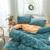 Bonenjoy Ensemble de literie Queen Size Bleu et Orange Couleur Little Flower Linge de lit double taille pour adultes Literie simple LJ200819