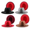 Jovivi Fashion Two Tone Red Bottom Wide Brim Panama Trilby Cap Wool Felt Fedora Hat Panama Hat Casual Jazz Hats for Men Women235N