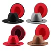 Jovivi Mode Tweekleurige Rode Onderkant Brede Rand Panama Trilby Cap Wolvilt Fedora Hoed Panamahoed Casual Jazz Hoeden voor Mannen Women235N