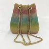 Color water diamond Dinner Bag changing color bucket bag alloy chain drawstring diamond evening handbag women's Cosmetic Bags