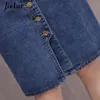 ジエルハイウエストデニムスカートプラスサイズボタンポケットクラシックジーンズスカート用女性S-5XLファッション韓国エレガントジュペFemme T200106