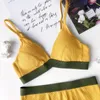 Ribled Bidbed Colcous Contrast Color Bra Brar Установлен Удобный провод Бесплатное нижнее белье Мягкий треугольник Кубок белье наборы большого размера Bras LJ201031