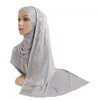 Bawełniana Jersey Hidżab Szalik Solidny Kolor Rhinestone Miękkie Elastyczne Women Headscarf Muzułmański Islamski Headwrap Turban Długi Szal Szal