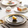 Nordic ceramic plate Fruit salad Dessert christmas plates gold plates black porcelain dinner sets Party round trays decorative 201217