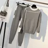 Mulher Camisola Suits Knit Casual Tracksuits Crewneck Pullovers + Calças elásticas de cordilhões Elastic Sets Sets Feminino Roupas 800E 60 T200702