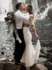 White Spets Two Piece Beach Wedding Dresses 2021 Gorgeous Off the Shoulder Garden Boho Bridal Gowns Vestidos de Novia Country Weddi5285647