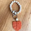 Party Wooden Bead Armband Keychain Pure Wood Color Chain Cotton Tassel Keying With Alloy Ring Wood Beaded Decoration Pendant RRF13454