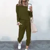 New Tracksuit Mulheres 2 Parte Set Loose Confortável Estilo Simples Cor Sólida Manga Longa Casual Terno roupas Primavera Outono Completo