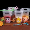 100 stks kleurrijke leuke cartoon plastic drank tas DIY drinken container drinkwaterzak sap voedsel opbergtas met handvat 201021