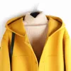 Mouilles jaunes automne hiver 90% manteau en laine Femmes Poches à capuche bouton recouverte de bouton à taille large Casaco féminino 201103