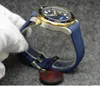 Orologi da uomo esterni automatici da 42 mm orologio per orologio in oro giallo Blue quadrante blu con cornice rotabile e trasparente CAS8699126
