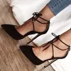 Vente chaude-ASHIOFU New Handmade Ladies High Heel Pumps Shoelace Ankle Strap Party Dress Shoes Sexy Office Evening Fashion Court Shoes