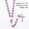 Pendentif Colliers Violet Imitation Perle Rose Catholique Rosaire Collier Croix Vierge Religieux1871