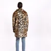 2020 New Fashion Men Leopard Fur Long Coat Turn-down Collar Trends Faux Fur Leather Jacket Mens Loose Warm Overcoat