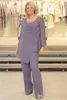 Vintage Hot Mother Of The Bride Pant Suits In Plus Size Lavender Guest Gowns With Sleeves Tall Chiffon Mothers Trousers For Fall