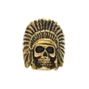 Mens Hip Hop Gold Ring Jewelry Retro Indian Chief Skeleton Vintage Stainless Steel Rings