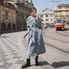 Trench coat in denim coreano autunno per le donne Sashes Slim Colletto rovesciato Streetwear Jeans vintage Cappotti lunghi Outwear Giacca a vento T200828