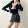 XIBANI Gilet stretto elastico senza maniche con spalle scoperte sexy cardigan corto monopetto top in due pezzi Street Fashion Set T200702