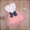 Zestawy odzieżowe Baby Kids Baby, Maternity Summer Girls Ubrania Z Krótkim Rękawem Solid T Koszulki Bling Lace Tutu Kombinezony Spódnice 2-8y Drop