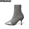 Buty High Heel Kostki Plus Size Szary Pluszowe Seksowne Designer Buty Stiletto 9 Suede Women Winter 2021 Spiczaste Toe 13 45 Duży 12 441