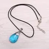 Hanger Kettingen Mengtuyi Sieraden Licht Blauwe Gems Stone Necklace Cartoon Water Drop Verklaring Dames Leren Keten Ornament