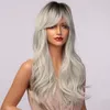 Syntetyczne peruki Henry Margu Long Wavy Grey Ash White Ombre z grzywką Naturalne włosy cosplay dla czarnych kobiet odpornych na ciepło