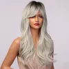 Perucas sintéticas Henry Margu Long Wavy cinza cinza ombre branco com franja Cabelo de cosplay natural para mulheres negras resistentes ao calor