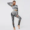 Yoga Outfit Seamless Camouflage Set Sport Fitness Pantaloni a vita alta per il sollevamento dell'anca Tute a maniche lunghe Allenamento Leggings da palestra per le donneYoga