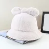 Cappello da pescatore in pelliccia con orecchio carino coreano per donna Inverno pieghevole solido ispessito morbido caldo cappello da pescatore in peluche berretto in pelliccia sintetica femminile