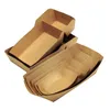 Disposable Kraft Paper Boat Shape Packing Box Frenches Fries BBQ Snack Food Take Out Container Dessert Box