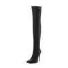 Stretch Thigh High Boots Women Autumn Spring Sexy Over the Knee Boots Flock High Heel Long Shoes Woman Big Size 45 47 Black Grey