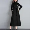 Women Winter Coats Autumn and Winter Classic Gray Lace Large Size Wool Coat Slim Thin Thick Long Wool Coat Female 201215