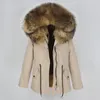 OFTBUY Marine Parka Veste D'hiver Manteau Femmes Manteau De Fourrure Réel Parkas Col De Fourrure De Raton Laveur Naturel À Capuche Chaud Doux Doublure En Fausse Fourrure 201214