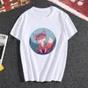 カワイイフォックスプリントTシャツ女性ヒップスターかわいいTシャツ女性ファッションシーズンズ原宿ホワイト0ネックトップス服